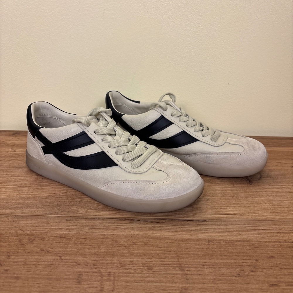 VINCE Oasis Leather Suede Sneaker Womens Size 6.5 Cream Black Low Top Casual